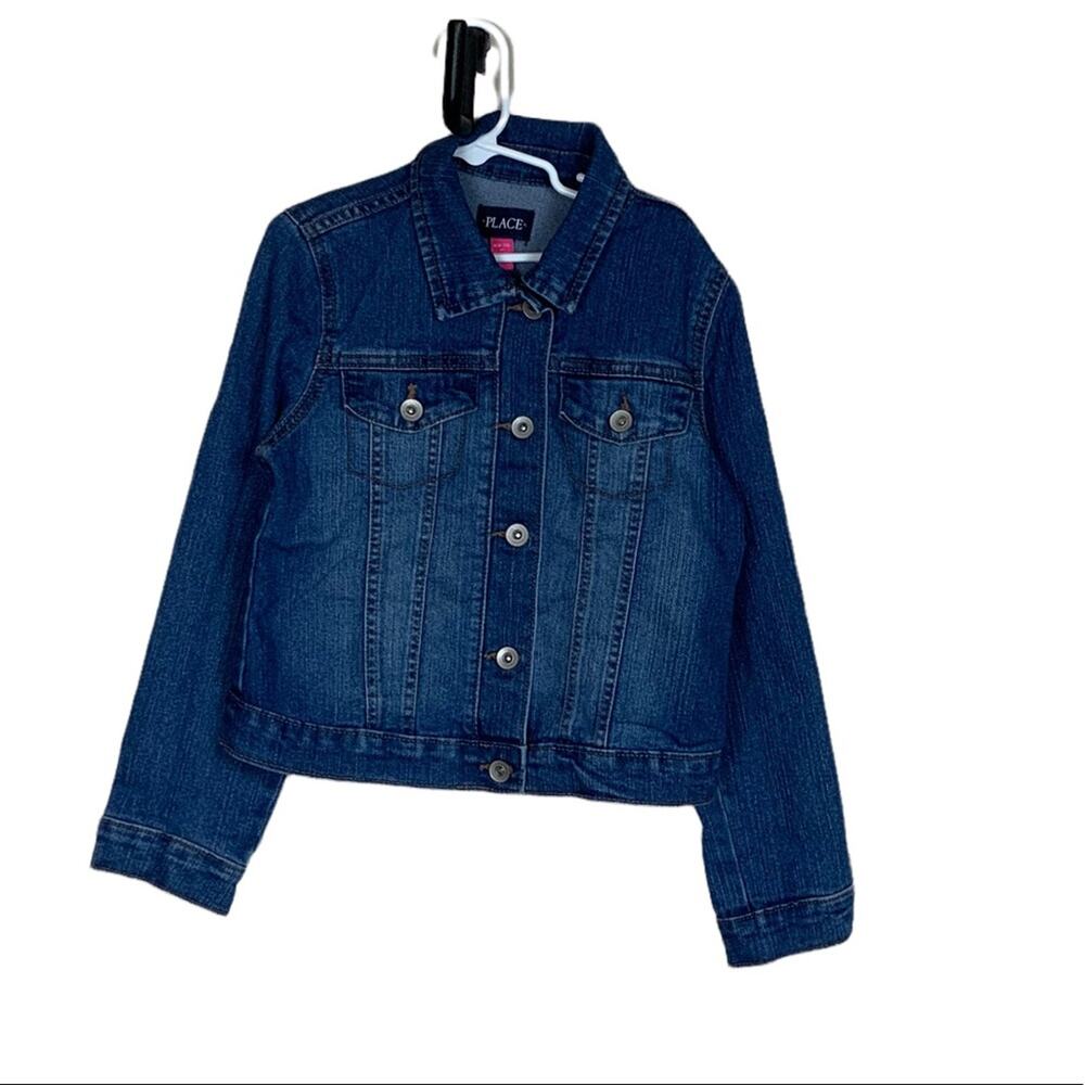Children's Place Long Sleeve Collared Button Up Medium Wash Denim Jacket M 7/8